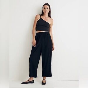Madewell Crinkled Crepe Straight-Leg Crop Wide Drapey Pants Black Size Medium